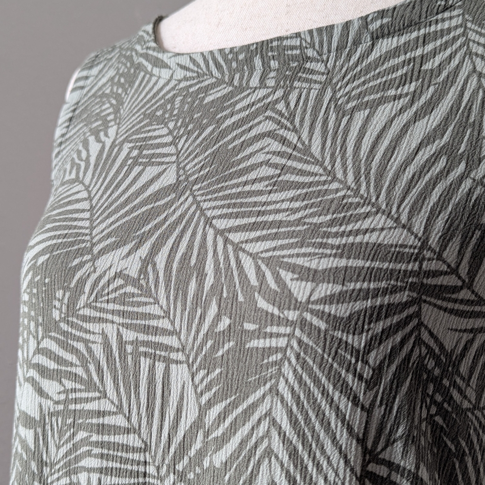 Kaktus Leaf Print Midi Dress Coastal Grandma Beachy Vacation Cruise Lagenlook - Picture 10 of 15